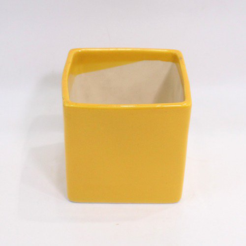Yellow Square Ceramic Planter Pot | Ceramic Pot Medium Sized for Indoor, Outdoor, Home Office, Plants