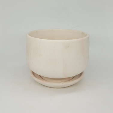 Off White Matte Ceramic Pot With Separate Dish