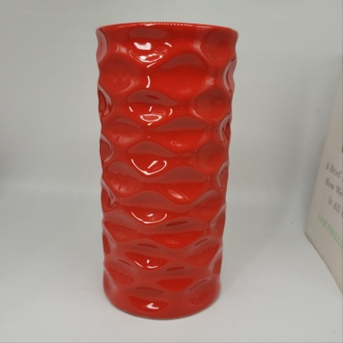 Bright Red Cylindrical Vase For Indoor Plant