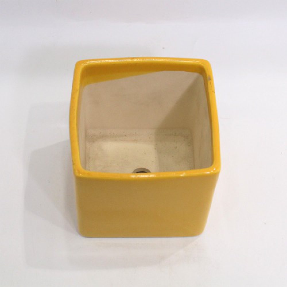 Yellow Square Ceramic Planter Pot | Ceramic Pot Medium Sized for Indoor, Outdoor, Home Office, Plants