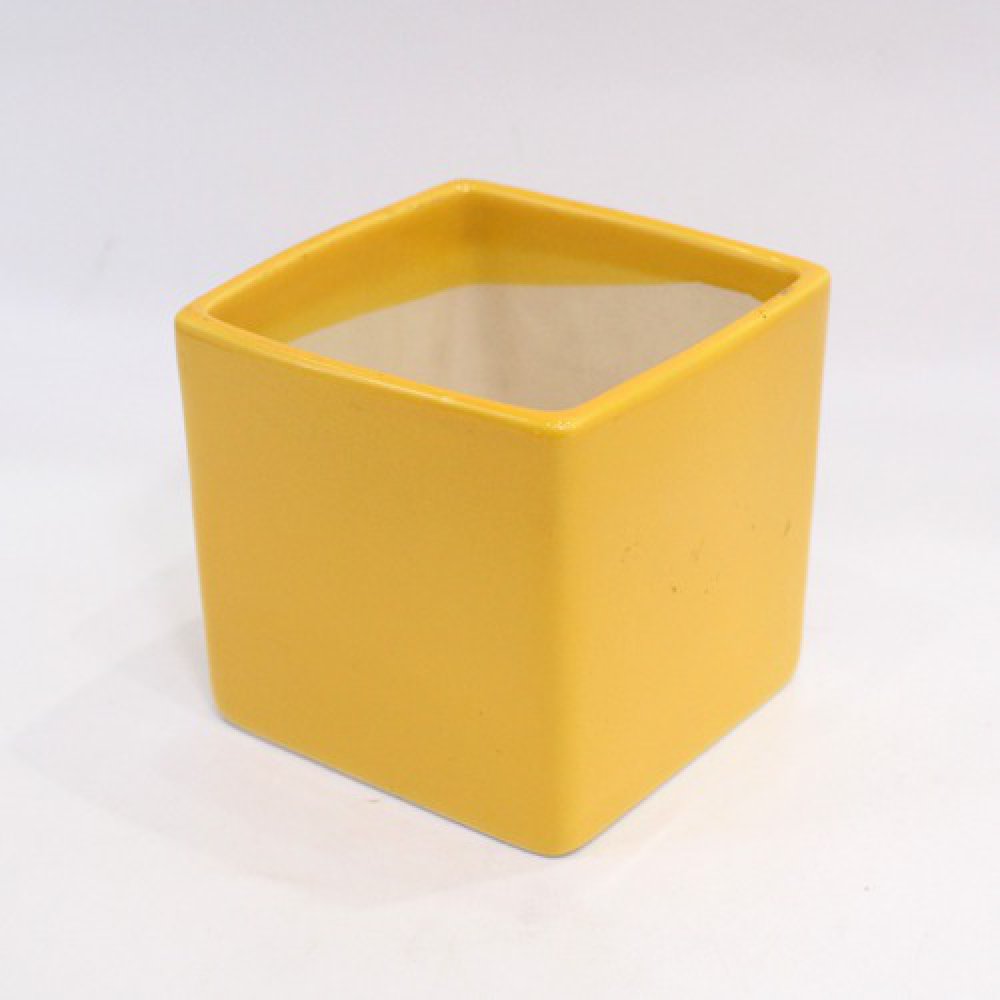 Yellow Square Ceramic Planter Pot | Ceramic Pot Medium Sized for Indoor, Outdoor, Home Office, Plants