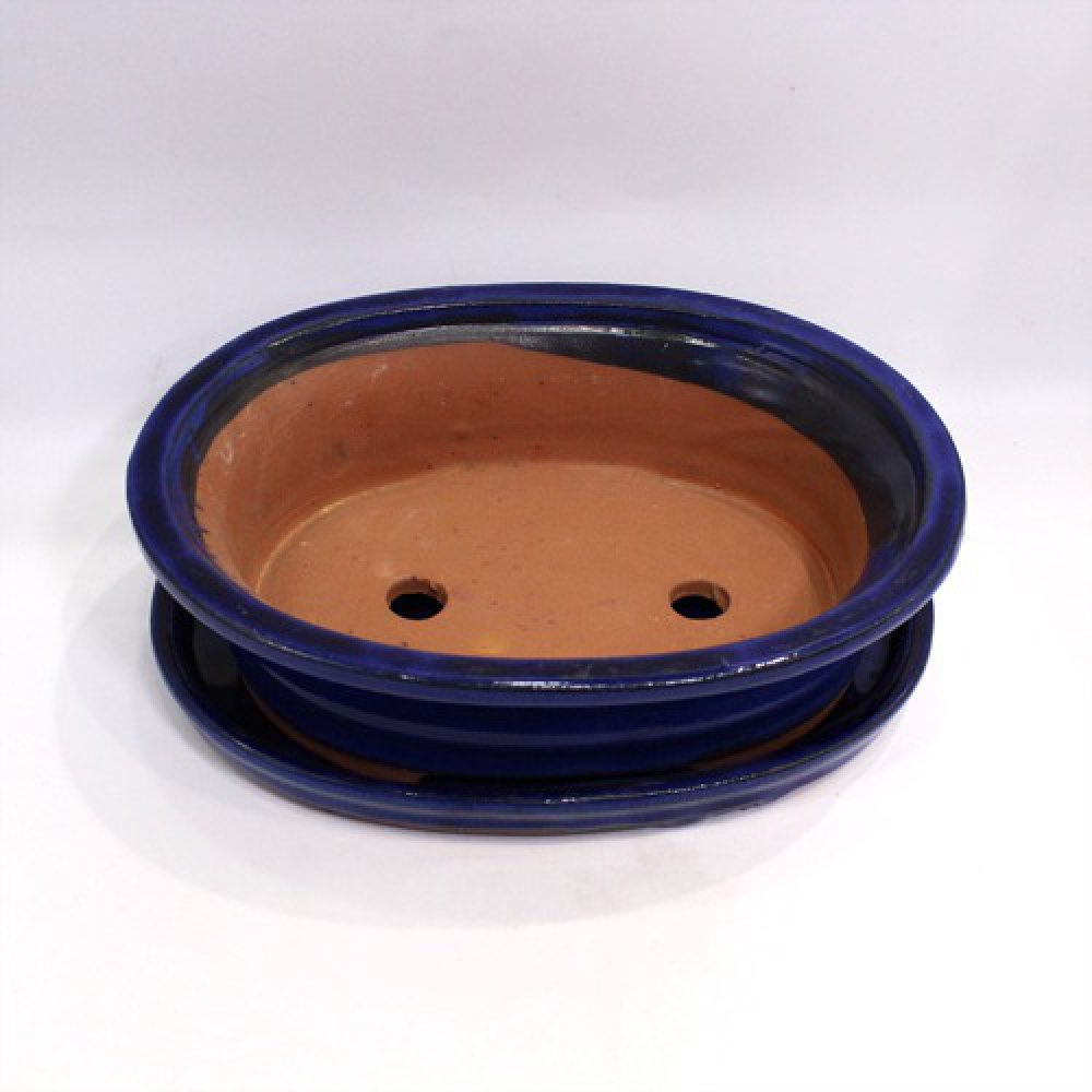 Ceramic Oval Shape Planter Pot With Saucer | Ceramic Brown Planter Pot with Pot Base(Plate) for Table and Home Decor