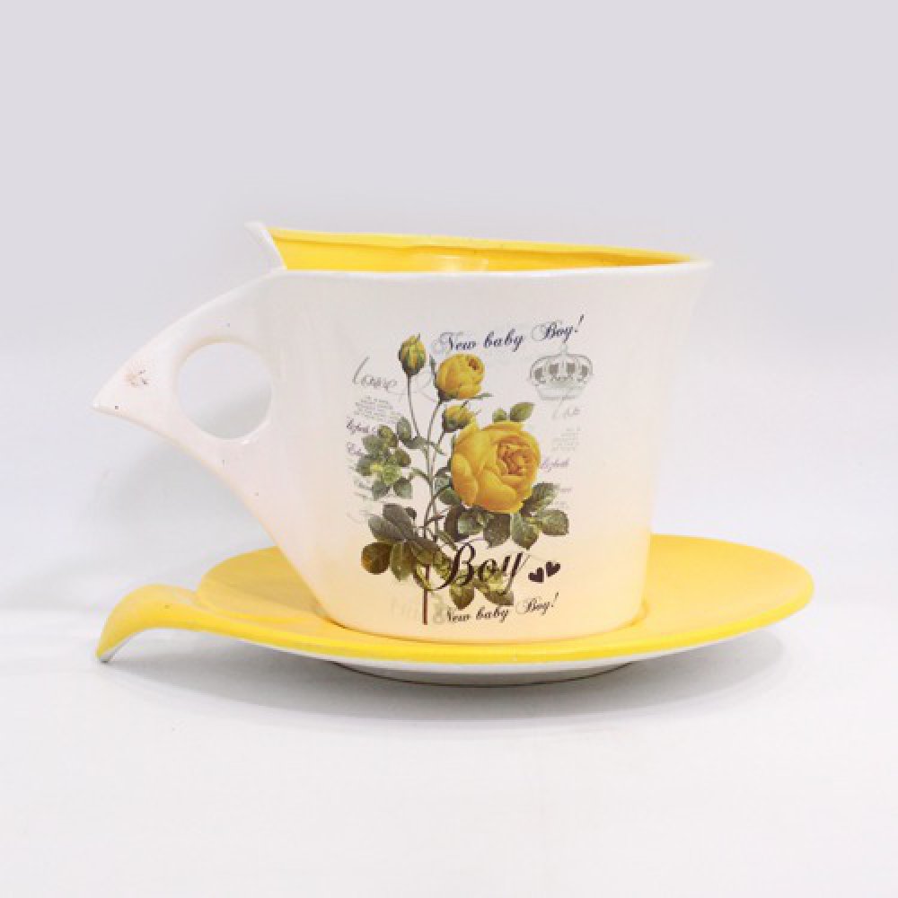 Big Size Cup And Saucer Planter Pot | Ceramic Planter Pot for Plants with Plate Saucer Elegant Pots