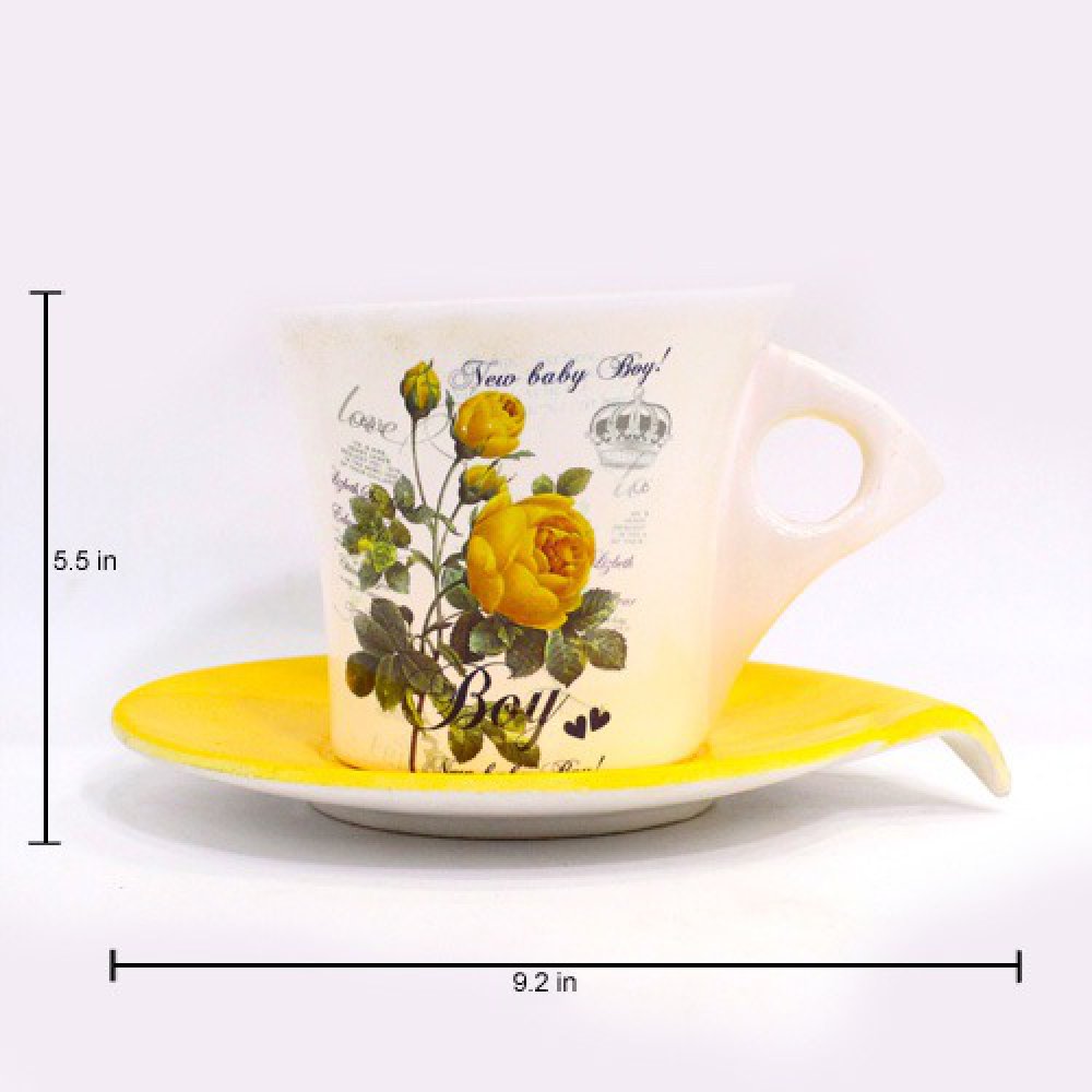 Big Size Cup And Saucer Planter Pot | Ceramic Planter Pot for Plants with Plate Saucer Elegant Pots