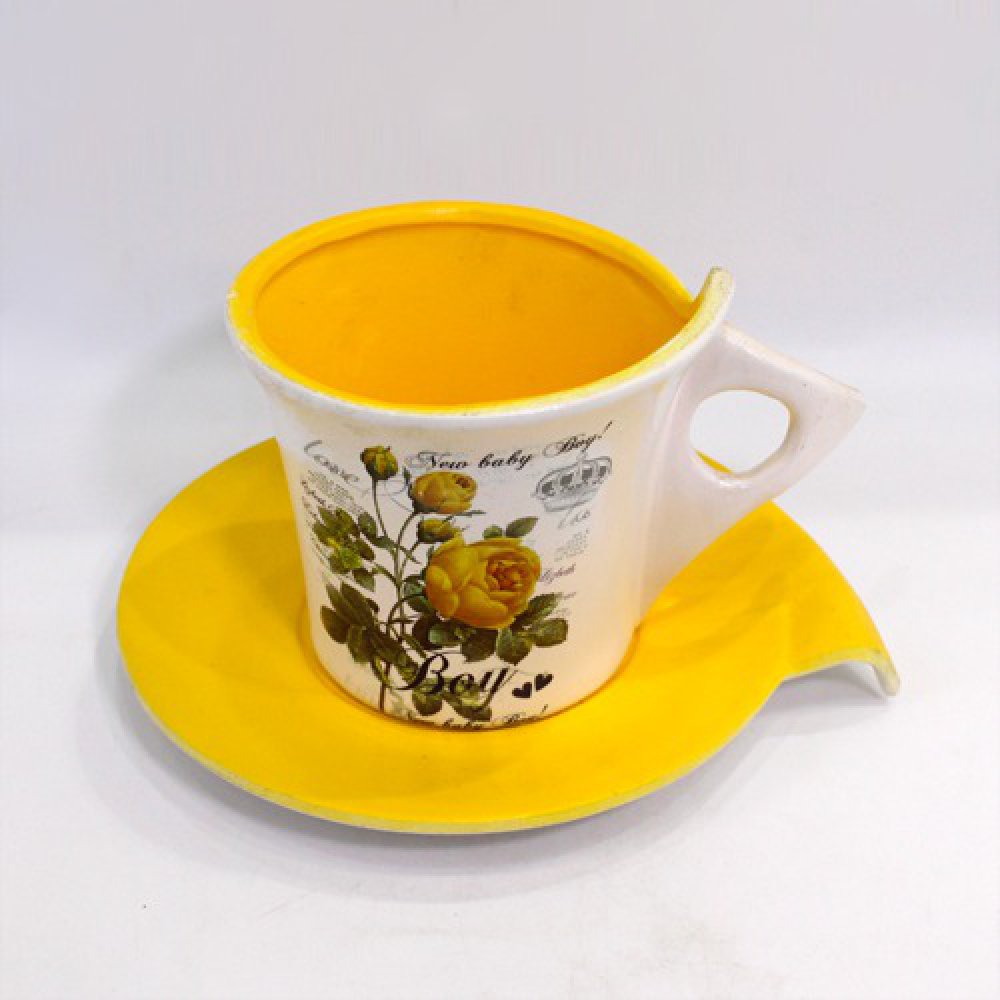 Cup And Saucer Flower Vase | Ceramic Planter Pot for Plants with Plate Saucer Elegant Pots