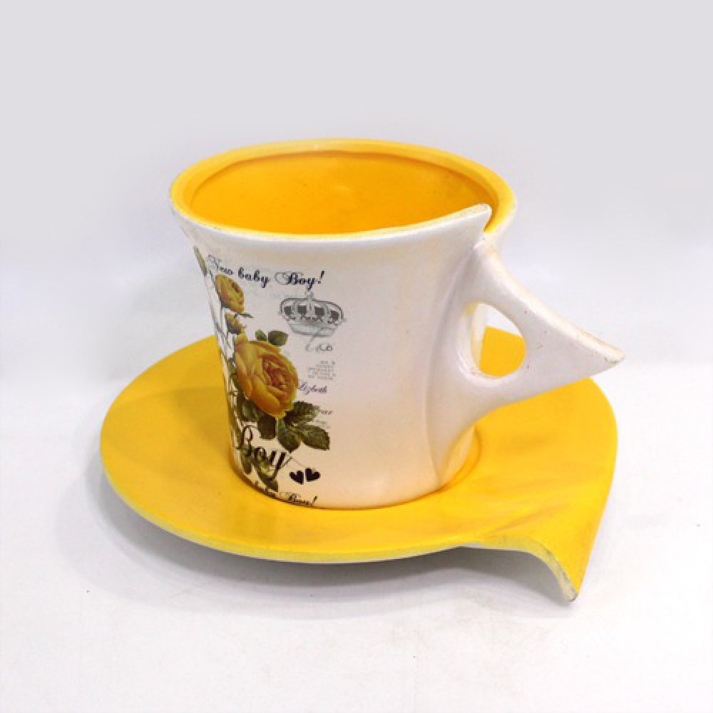 Cup And Saucer Flower Vase | Ceramic Planter Pot for Plants with Plate Saucer Elegant Pots