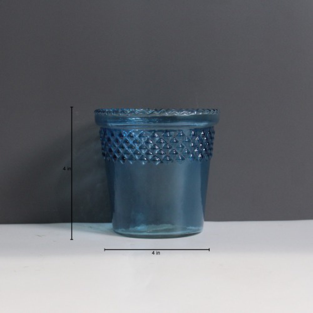 Blue Glass Candle Holder | Glass Vase | For Money Plant | Lucky Bamboo Plant | Elegant Shaped Vase | Flower Pot